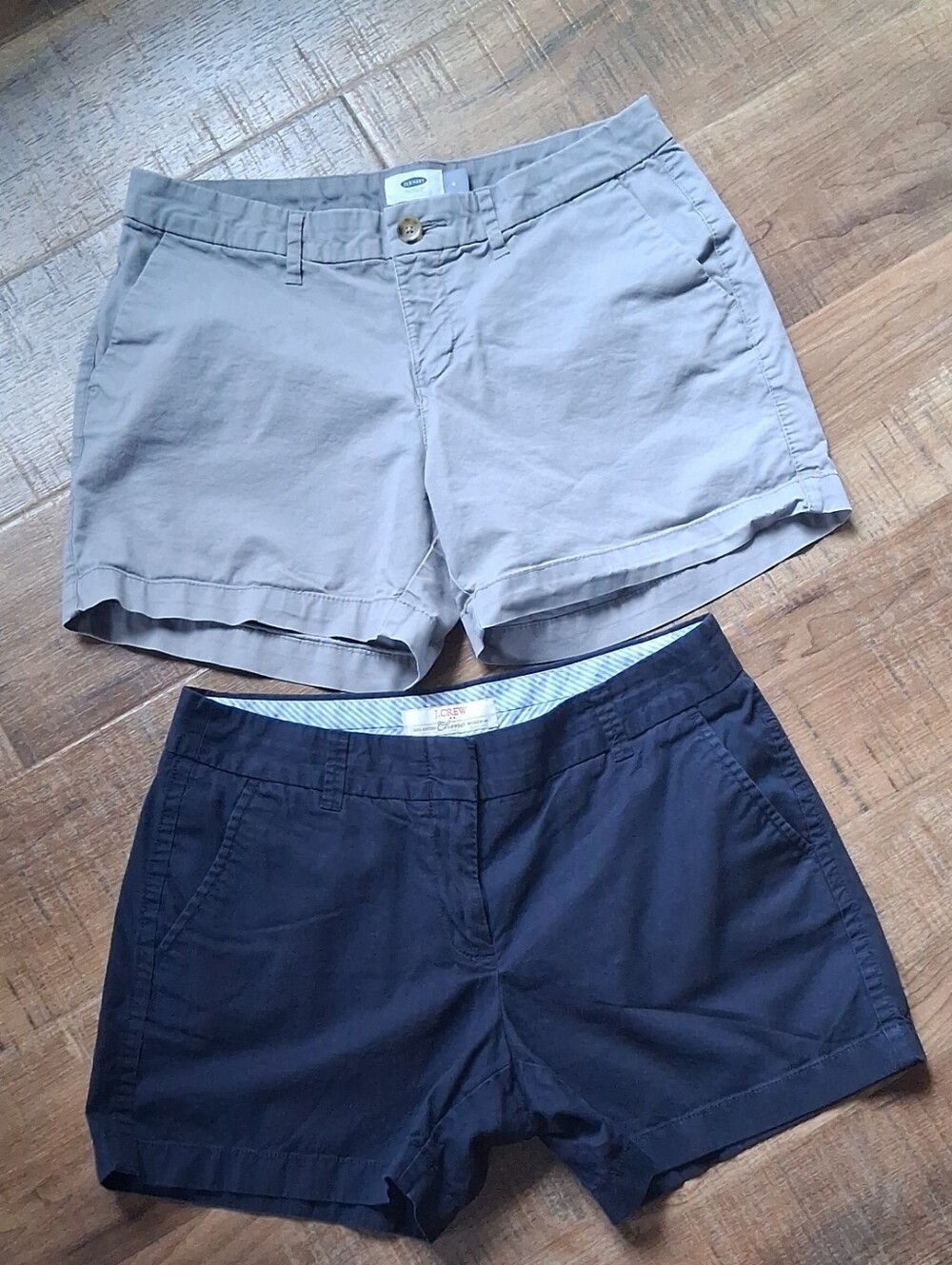 J. Crew Women's Chino Shorts in Navy and Old Navy light grey shorts.
